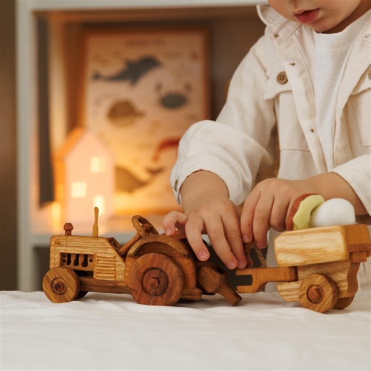 Wooden Tractor Toy Pull Farm Montessori Toy for Toddlers - Etsy