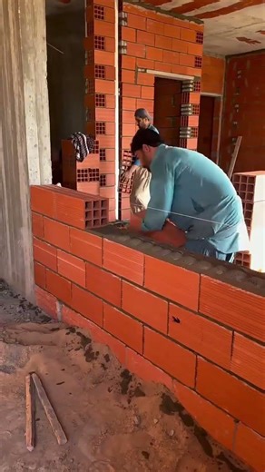 Red Brick Wall Construction Aligned Precisely Using Guide String #popular #construction #brick