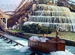 The "mill chute" ride opened in 1928 as The Cascades. The ride was renovated by PTC and renamed in 1941, with the removal of the final drop. This proved unpopular, so a new final drop was installed on the attraction in 1942. This ride, like the Shooting Star and Teddy Bear, was not relocated to Kings Island, and was permanently lost when Coney Island closed on September 6th, 1971. | Kurt Hultquist