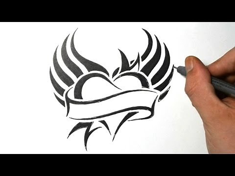 How to Draw a Heart with Wings - Tribal Tattoo Design