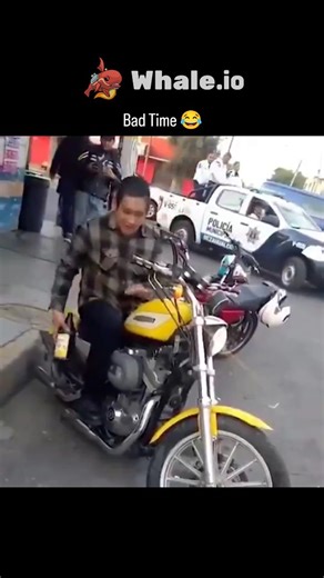 funflix on Instagram: "The video depicts a biker in Mexico caught mid-sip from a beer bottle while parked beside police vehicles at a street incident, his surprised expression amplifying the comedic "bad timing" caption. Shared by @Police_Clips , a popular account curating humorous cop footages, the clip amassed 6.5 million views and 46,000 likes within days, reflecting viral appeal of relatable, non-confrontational police mishaps. User replies feature personal stories of similar awkward encount