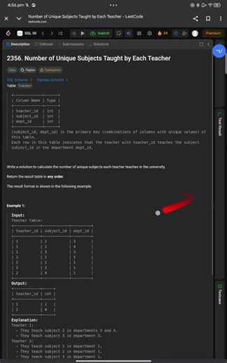 LeetCode Top 50 SQL | Question 23 |Number of Unique Subjects Taught by Each Teacher | 2356 leetcode