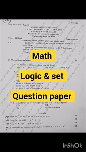 math logic and set question paper 2025||3rd semester math BA Bsc || Bsc computer science #ytshorts