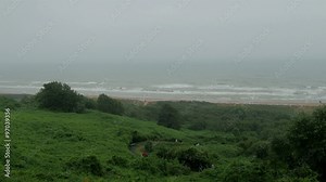 The Normandy beach with green view on the moutain. This is where invasion of Normandy started back in time