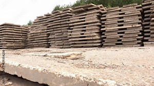 the construction site at the deserted crumbling ,a repository for building materials