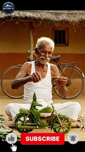 Elderly Man Builds Mini Bicycle from Leaves 🌿🚲 | Handmade Village Art | #Shorts
