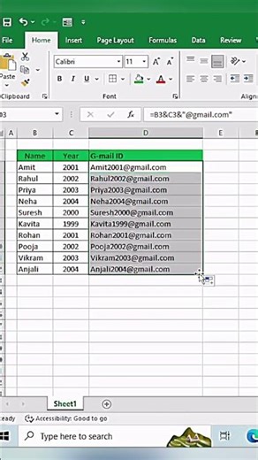 How to Create Bulk Email IDs in Excel | Excel में हजारों Email ID एक क्लिक में कैसे बनाये? #shorts