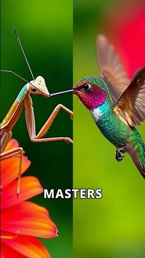 Nature's Duel: Praying Mantis vs Hummingbird