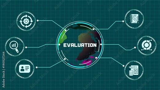 Business evaluation and assessment concept with analytics review, performance measurement and enterprise decision framework.
