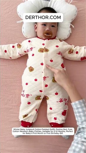 Winter Baby Jumpsuit Cotton Padded Outfit, Festive Red, Pure Cotton Newborn Baby