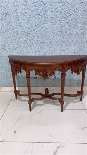 Teak wood carved console table in walnut matt finish. #consoletable #furnituredesign #woodenconsole