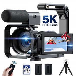 Caméscope 4K 1080P UHD Double objectif avant arrière Caméra vidéo 56MP WiFi avec microphone