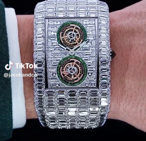 Unveiling the latest masterpiece from Jacob & Co. — the new Billionaire Double Tourbillon. A perfect blend of innovation and luxury, setting a new benchmark in horology. A masterpiece of precision and luxury. The Billionaire Double Tourbillon by Jacob & Co. combines timeless elegance with groundbreaking technology. 54 x 40 mm 18K white gold case Dial set with 168 white diamonds Double tourbillons Manual-winding JCAM50 movement #JacobAndCo #Inspiredbytheimpossible