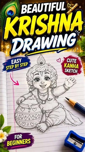 Cute Krishna Drawing 🦚✨ | Easy Lord Krishna Art for Beginners❤🙏