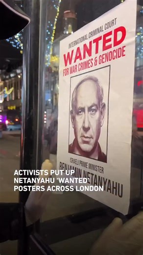 Middle East Eye on Instagram: "Activists have decorated iconic London’s buses, streets, and busy landmarks with “Wanted” posters of Israeli Prime Minister Benjamin Netanyahu, which highlight Netanyahu’s role in war crimes and genocide. Netanyahu was issued an arrest warrant by the International Criminal Court (ICC) in November 2024, on charges of war crimes and crimes against humanity allegedly committed in Gaza since October 2023."