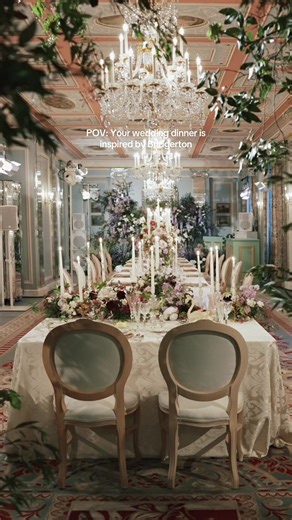 Regency-era elegance, a bespoke swan ice sculpture featuring the couple’s monogram, delicate stationary and lavish florals, inspired by the opulent ballrooms in the show ✨ #bridgerton #tablescape #weddingdinner #luxuryweddingplanner #luxuryeventplanner