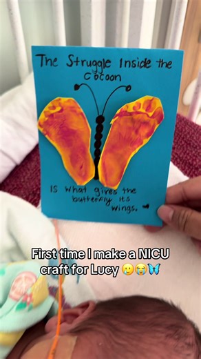 NICU days aren’t always easy, so today I tried making Lucy a little craft. 💜 It’s not perfect at all but it’s a reminder that the struggle inside the cocoon is what gives the butterfly its wings. Our baby Lucy is getting stronger every day. 🦋 All the love to my sweet babygirl. #preemielucia #nicubaby #preemie #crafty #nicu