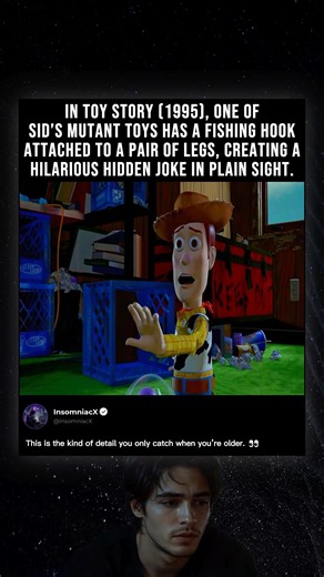 In Toy Story (1995), one of Sid’s mutant toys has a fishing hook attached to a pair of legs