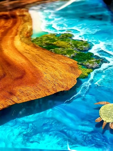 Custom Ocean Resin Table – Personalized 3D Shoreline & Sea Turtle Design. #epoxy #resin #resintable #epoxytable #rivertable #resinfurniture #epoxyresinart #woodresintable #epoxywood #handmade