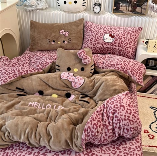 Hello Kitty Pink Inspired Bedding Set – Cotton Flannel, Twin/full/queen Sizes - Etsy