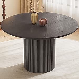 46.46 Inch Black Round Dining Table for 4/6, Farmhouse Fluted Dining Kitchen Table, Modern Circle Dining Table for Kitchen,Living Room(Table Only)
