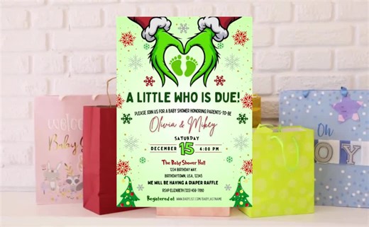 Grinch Baby Shower Announcement Invitation | Editable Canva Template (digital Download) - Etsy