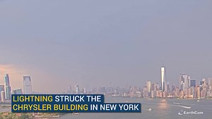 EarthCam strikes again! ⚡📸 We captured a bolt of lightning striking the iconic Chrysler Building over the weekend! Head to EarthCam.com to watch more jaw-dropping moments from around the world live! 🌎 | EarthCam