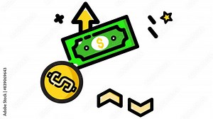 Animation illustration of a dollar sign and coin money management suitable for financial concepts, currency exchange, banking, savings, investing, wealth management websites.