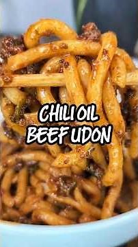 One-Pan Chili Oil Beef and Bell Pepper Udon with a Sweet Soy Glaze.