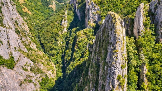 Aerial views of Turda Gorge and its steep cliffs