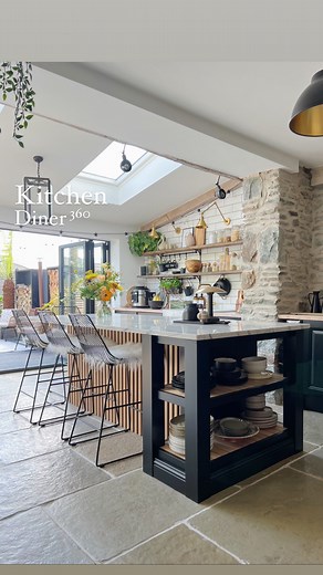 Jade Doutch 🏴󠁧󠁢󠁷󠁬󠁳󠁿 on Instagram: "Good morning good morning! Thought I’d make the most of the sunshine yesterday and do you a full kitchen 360 with the doors open. Been a while since I did one of these and the view has changed so much with the ever evolving garden. And of course the new island. I’ve got a busy day here with something very exciting that I’m gonna be sharing with you later this week. For once it has absolutely nothing to do with the house! Hope you all have a wonderful day