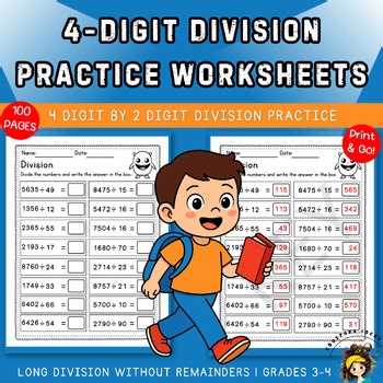 Long Division 4 Digit by 2 Digit | Multi-Digit Division Worksheets | Grades 4-5