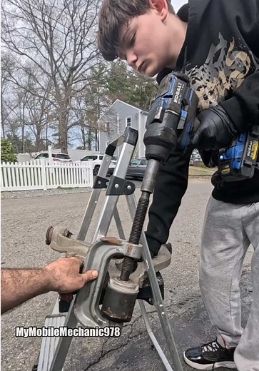 13-Year-Old Learns to Press Out a Ball Joint | Auto Repair Practice