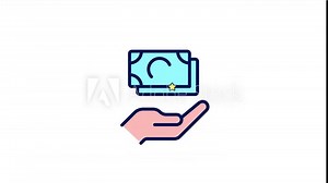 Animated cash bonus color ui icon. Monetary reward for employees. Benefits. Seamless loop HD video with alpha channel on transparent background. Simple filled line RGB pictogram animation