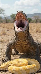Komodo Dragon Swallows a Giant Python!