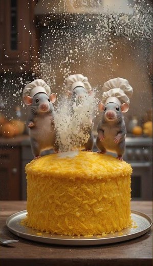 🍰🐭🐭 “Tiny Rats Baking Magic! Sugar-Coating the Cake 😍✨”