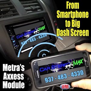 From smartphone screen to big dash screen...the Metra Axxess AX MLINK is the solution and works with in-dash receivers with AV input. In Dayton OH see Car Stereo Max. @carstereomaxdayton #carstereomaxdayton #metraelectronics @metraelectronics #12volt #12voltbite #12voltnews #mobileelectronics #caraudio #carsound #carstereo #customcar #customaudio #customcaraudio #customcarstereo www.12voltnews.com | 12 Volt News