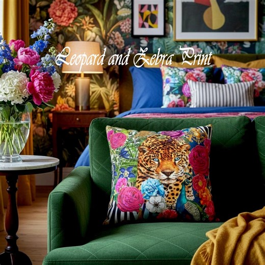 Leopard and Zebra Print Floral Pillow Cover Zebra Print Cushion Cover Maximalist Decor Velveteen Throw Pillow Cover Tropical Sofa Cushion - Etsy
