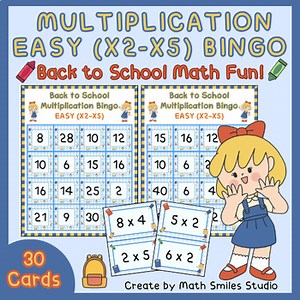 Back to School Multiplication Bingo: Easy Facts x2–x5 | Fun Math Game 3rd Grade