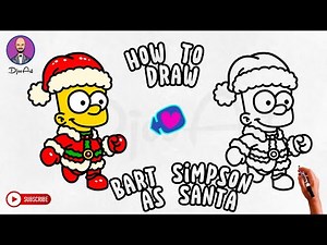 How to Draw and Color Bart Simpson as Santa Simply | Christmas