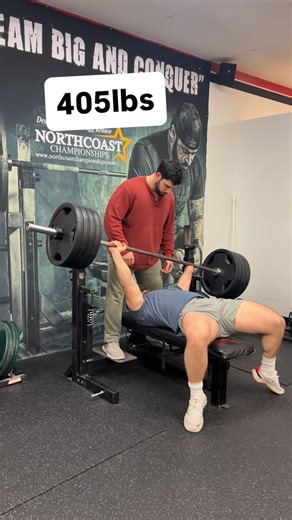 Maison Benz on Instagram: "405lbs one and a half arm benchpress! #powerlifting #gymmotivation #strong #gym #benching"