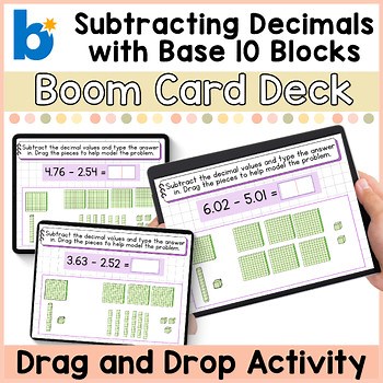 Subtracting Decimals with Models | Boom Cards™ | Base Ten Block Interactive Prac