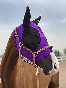 Horse Mask, Horse Mask with Ears, TGW RIDING Extra Comfort Grip Soft Mesh Horse Mask with Ears (M, Dark Purple)