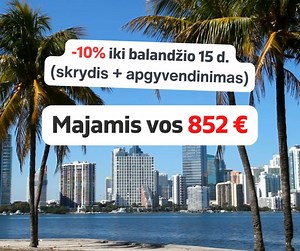 7.1K views | Pilna kelionė į Majamį  rugsėjo mėnesį – TIK 852€  https://bit.ly/majamis-airguru- Į kainą įskaičiuota: ✅ Skrydžiai Vilnius – Majamis – Vilnius su Turkish Airlines (persėdimas Stambule) ✅ 2 vnt 23 kg bagažo asmeniui ✅ Poilsis viešbutyje ⭐⭐⭐ Waterside Hotel & Suites ✅ AirGuru konsultacijos ir visa reikalinga pagalba 24/7 TIK KELIOS VIETOS už šią kaina! Nepramiegok nerealaus atostogų pasiūlymo! ⚠️ | AirGuru | Facebook