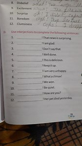 Use interjections to complete the following sentences:__! Tha... | Filo