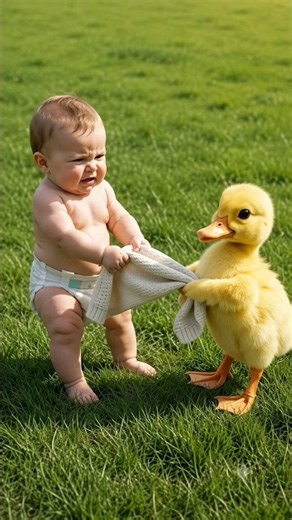 Baby vs Duckling: Who wins the tug-of-war? 👶🦆 #cute #funny #shorts