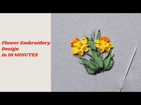 How to embroider daffodil. Ribbon embroidery flower for beginners