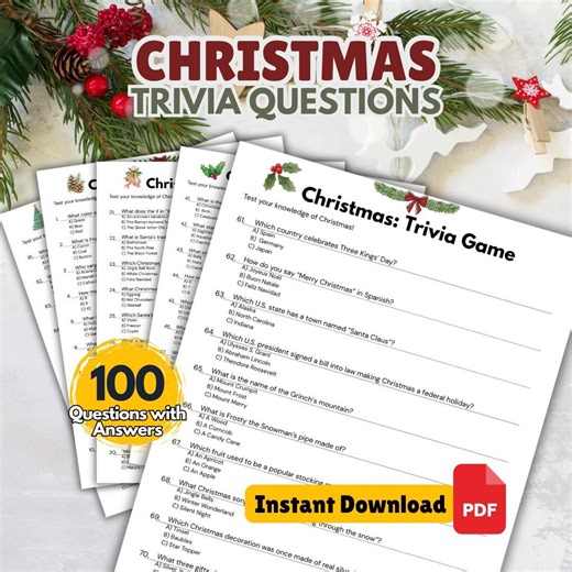 100 CHRISTMAS Trivia Questions | Holiday Quiz Game Printable PDF - Etsy