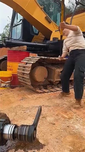 Powerful Excavator Track Repair in Action! 🔨💥 #shorts