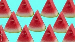 loop motion summer fruit background, animation seamless repeat pattern watermelon in turquoise or blue, tropical summer festival, loop food animation background, animation in seamless background